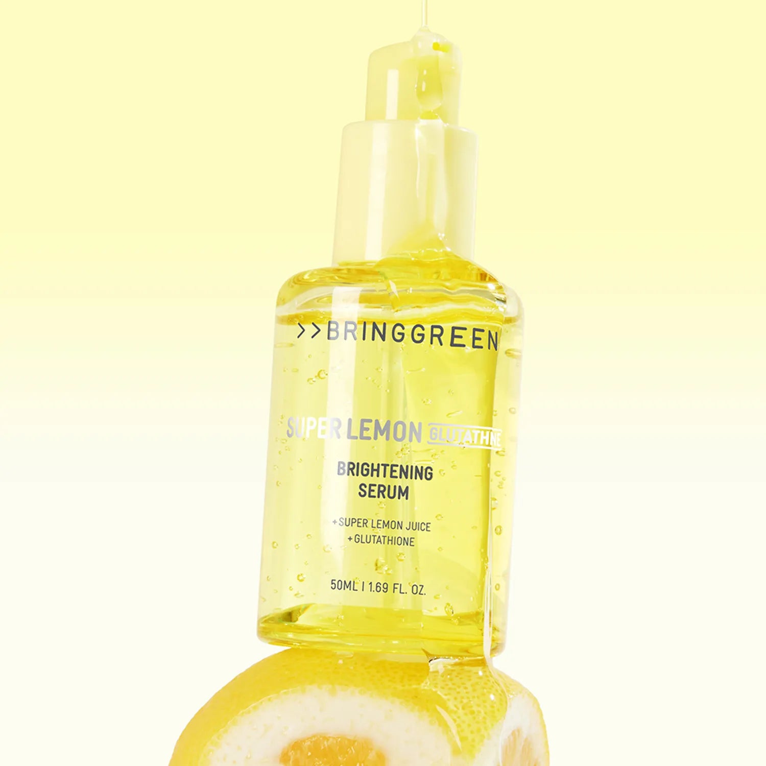 BRINGGREEN Super Lemon Glutathione Brightening Serum – gel-type brightening serum with Jeju lemon and glutathione to reduce dullness and dark spots.