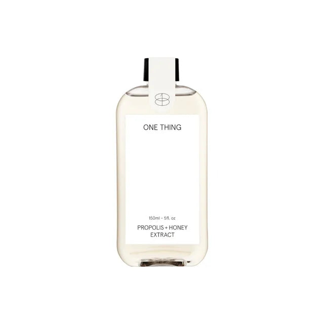 Bottle of 'ONE THING' propolis + honey extract on a white background