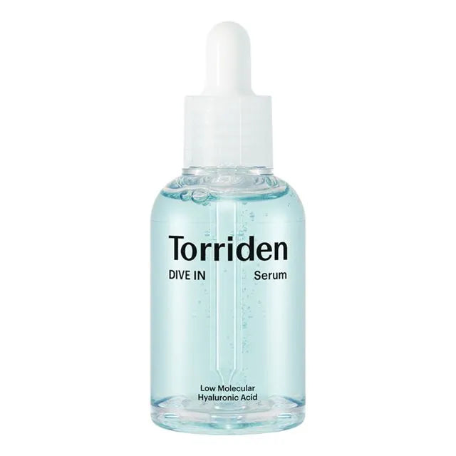 Torriden serum bottle with dropper on a white background