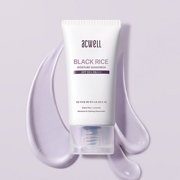 Acwell Black Rice Moisture Sunscreen tube with SPF 50+ label and clean, minimal design