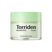 A jar of Torriden Balanceful Cica Soothing Cream with a green lid and label that reads 'Centella Asiatica Extract'.