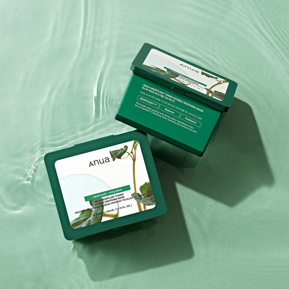 Anua Heartleaf Toner Double Soothing Mask for Korean skincare, soothing redness and hydrating sensitive skin.