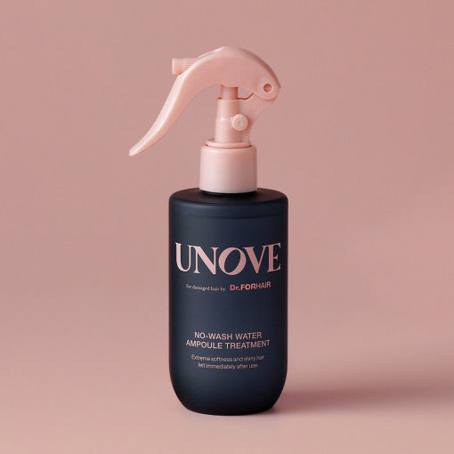 UNOVE No-Wash Water Ampoule Treatment 200ml in tall clear spray bottle with minimalist label, styled on a soft neutral background