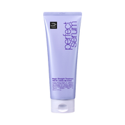A tube of Mise-en-scene Perfect Magic Straight Serum Treatment with purple and white labeling.