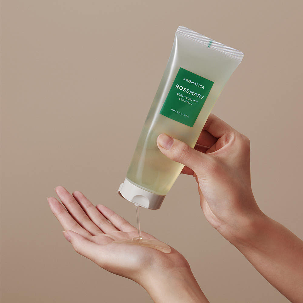 Compact 180ml AROMATICA rosemary shampoo for scalp exfoliation and nourishment