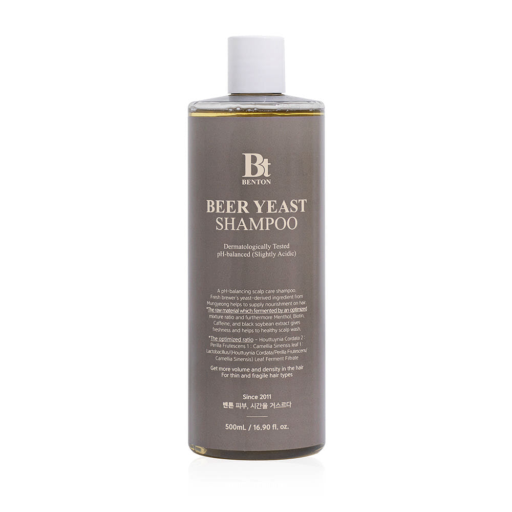 Beer yeast and botanical blend in Benton hair-strengthening shampoo
