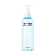 A clear pump bottle labeled Torriden DIVE IN Low Molecular Hyaluronic Acid Cleansing Oil 200ml.
