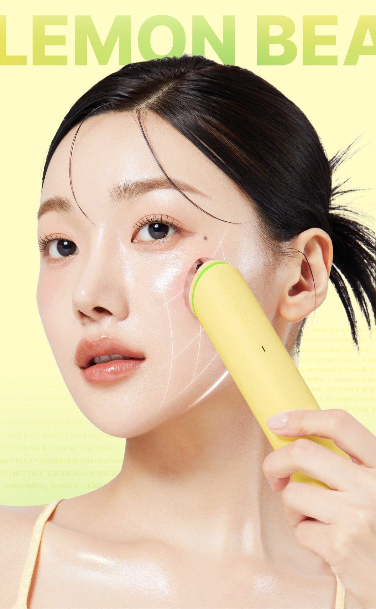 Yellow electronic device with control buttons on a white background