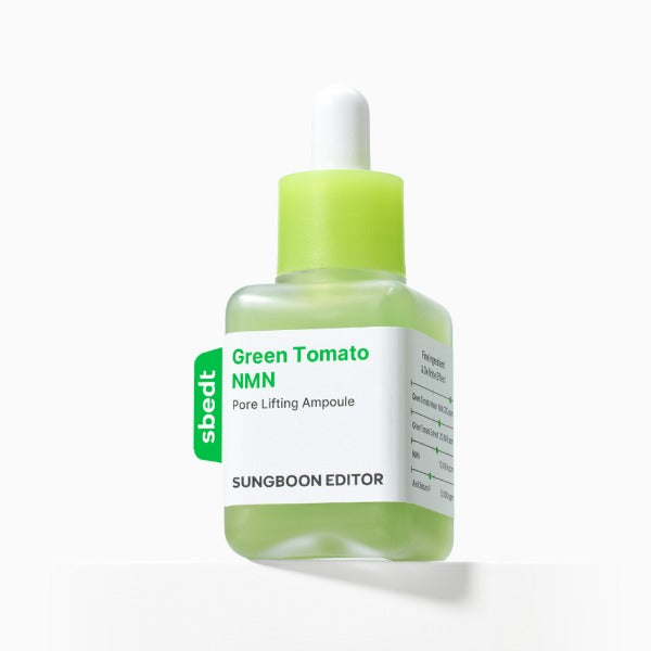 Green Tomato NMN skincare ampoule bottle with dropper on a white background