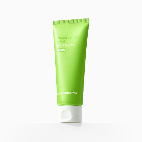 Green tube of skincare product on a white background