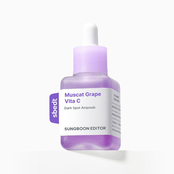 Purple skincare ampoule bottle with dropper on a white background