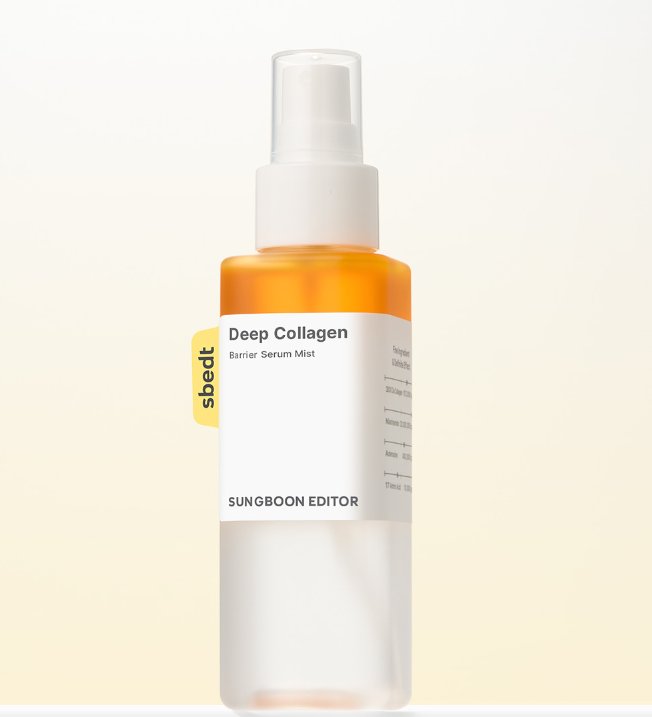 Skincare serum bottle labeled 'Deep Collagen' on a light background