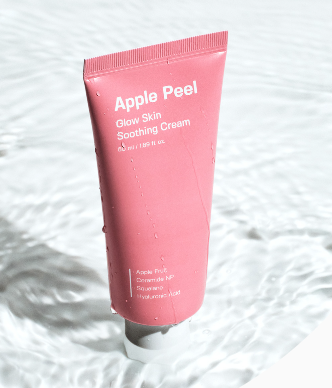 Pink tube of Sungboon Editor Apple Peel' cream on a water background