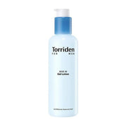 A pump bottle of Torriden DIVE IN Gel Lotion for men with low molecular hyaluronic acid.