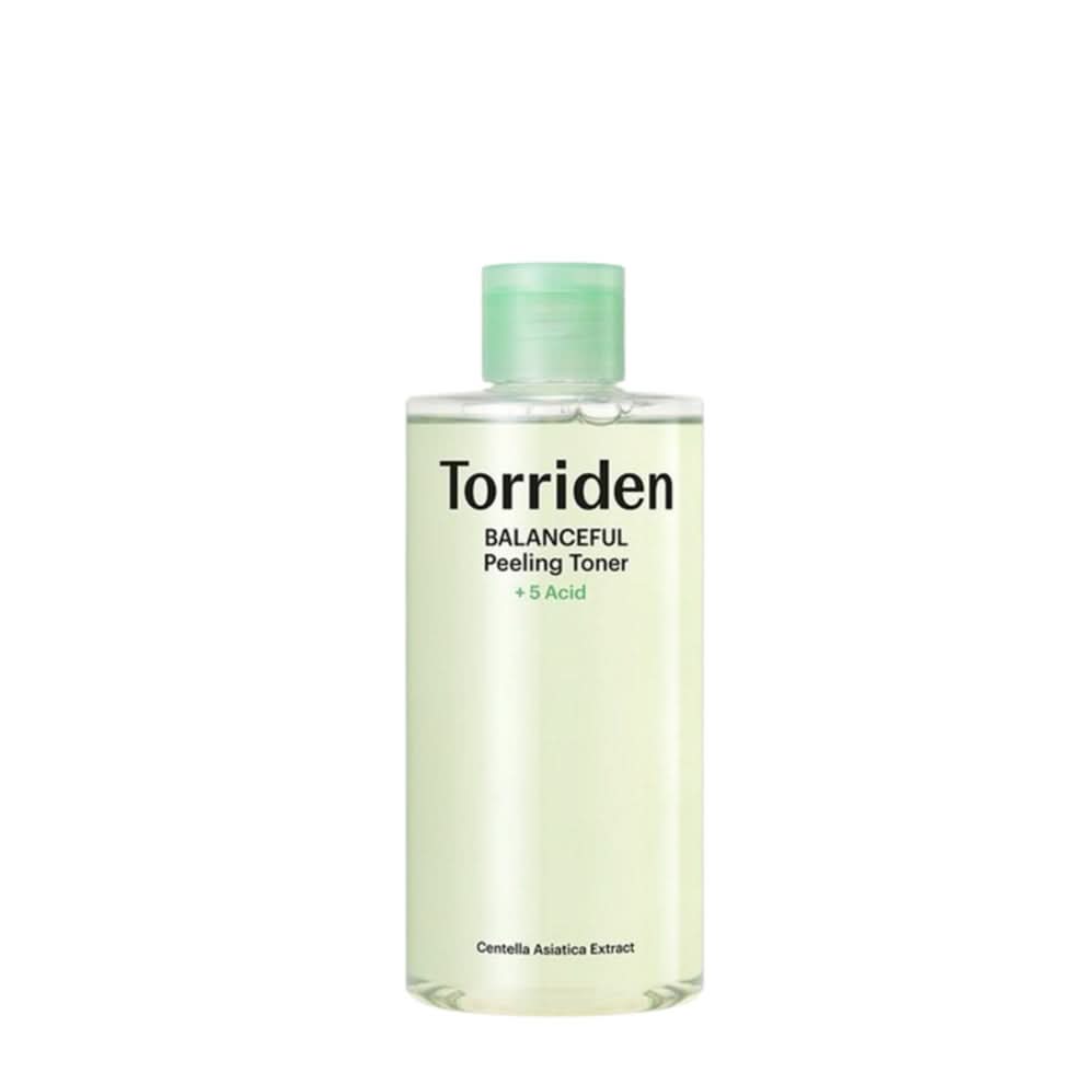 Torriden Balanceful Peeling Toner bottle with lightweight, watery texture for gentle exfoliation